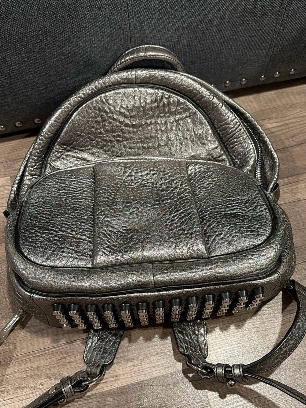 Alexander Wang Metallic Silver Pebbled Leather Dumbo Backpack